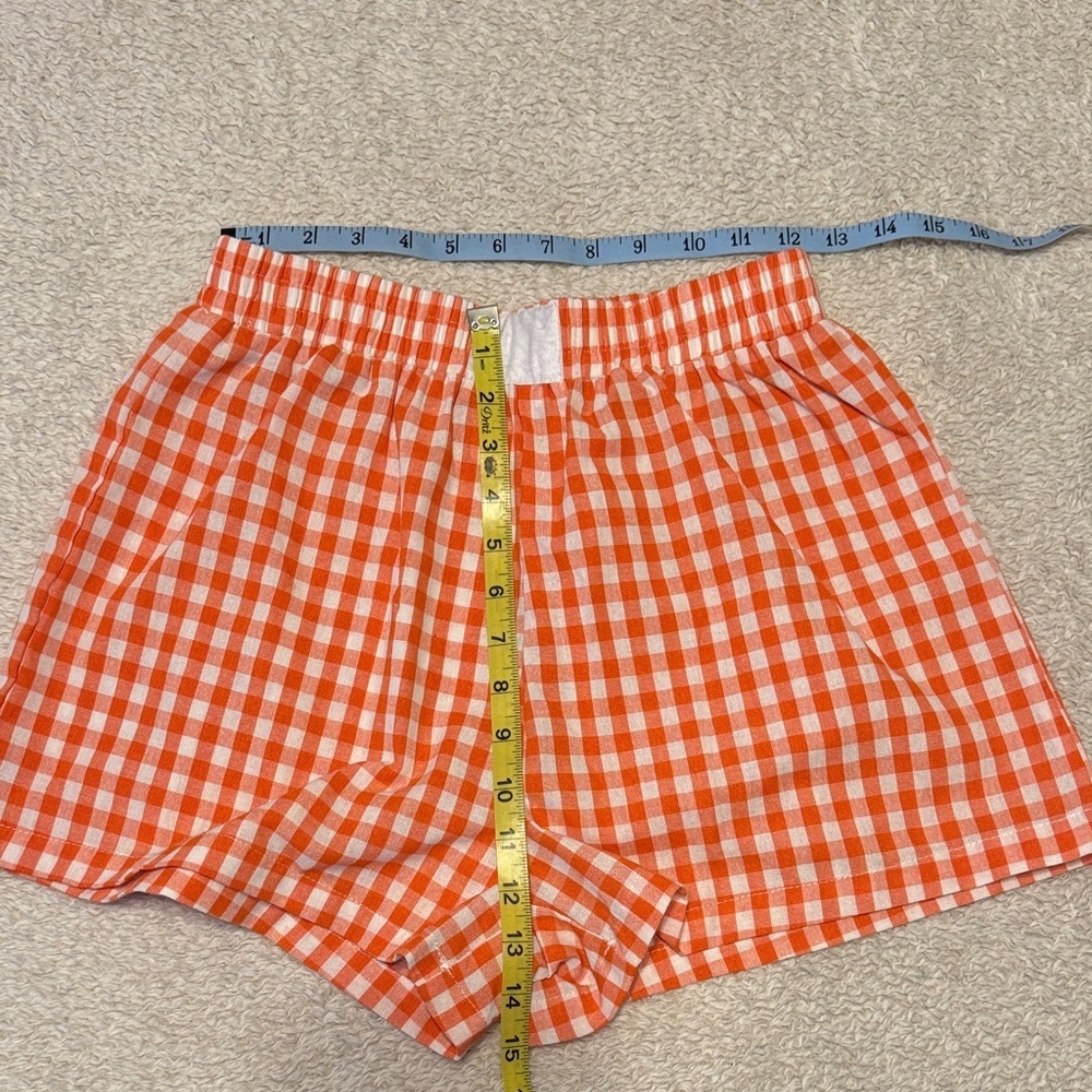 🍊✨ SHEIN Orange Gingham Shorts – Women’s M (US 6) – Elastic Waist Summer Shorts - Picture 2 of 5